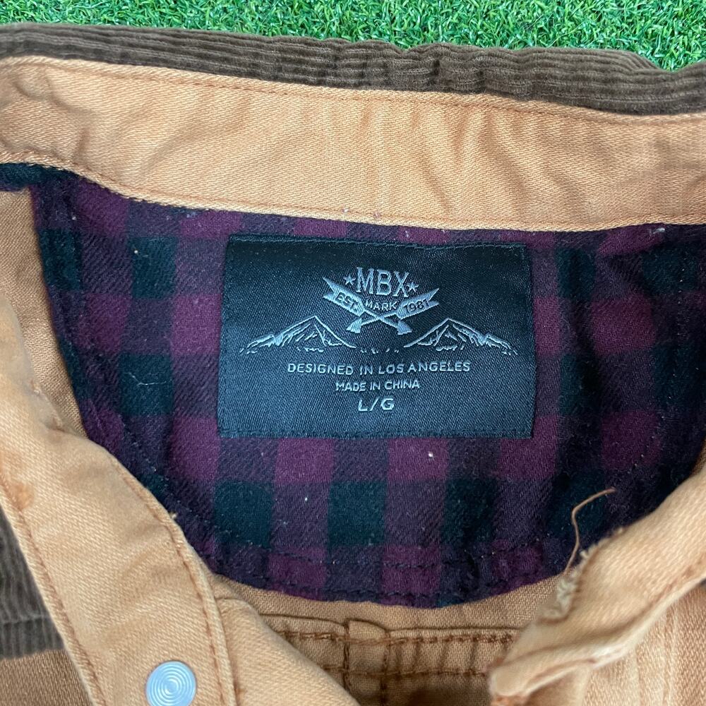 Vintage MBX Mens Brown Lined Flannel Button-up Chore Shacket Sz L - Picture 3 of 5